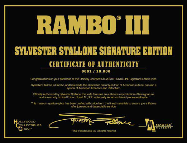foto Rambo III Sylvester Stallone Signature Edition Knife