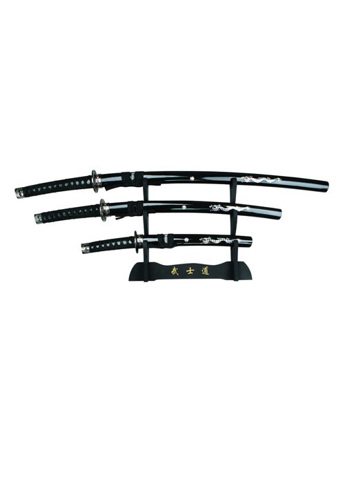 foto Black Dragon 3-Piece Samurai Sword Set with Display Stand