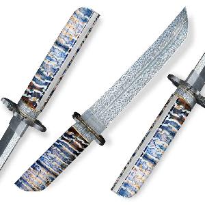 Sberatelsky-nuz-Tanto-Dellinger-FEZA-Blue-Randy-Feather-Damascus-zub-mamuta