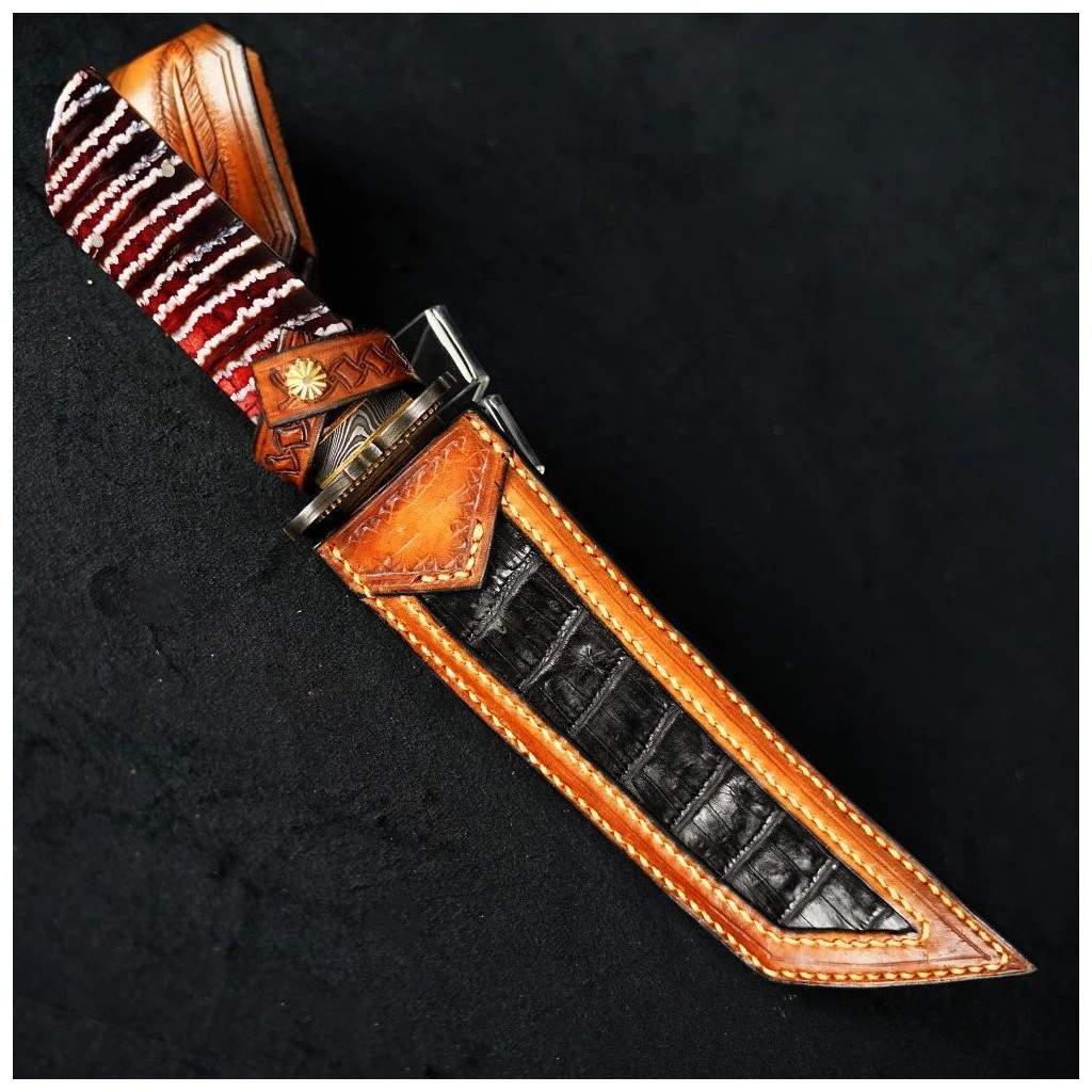 foto Sb�ratelsk� n�� Tanto Dellinger FEZ� Blue, Randy Feather Damascus, zub mamuta