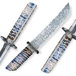 Sb�ratelsk� n�� Tanto Dellinger FEZ� Blue, Randy Feather Damascus, zub mamuta
